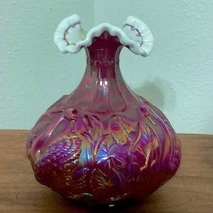 Fenton Red Carnival Swan Vase